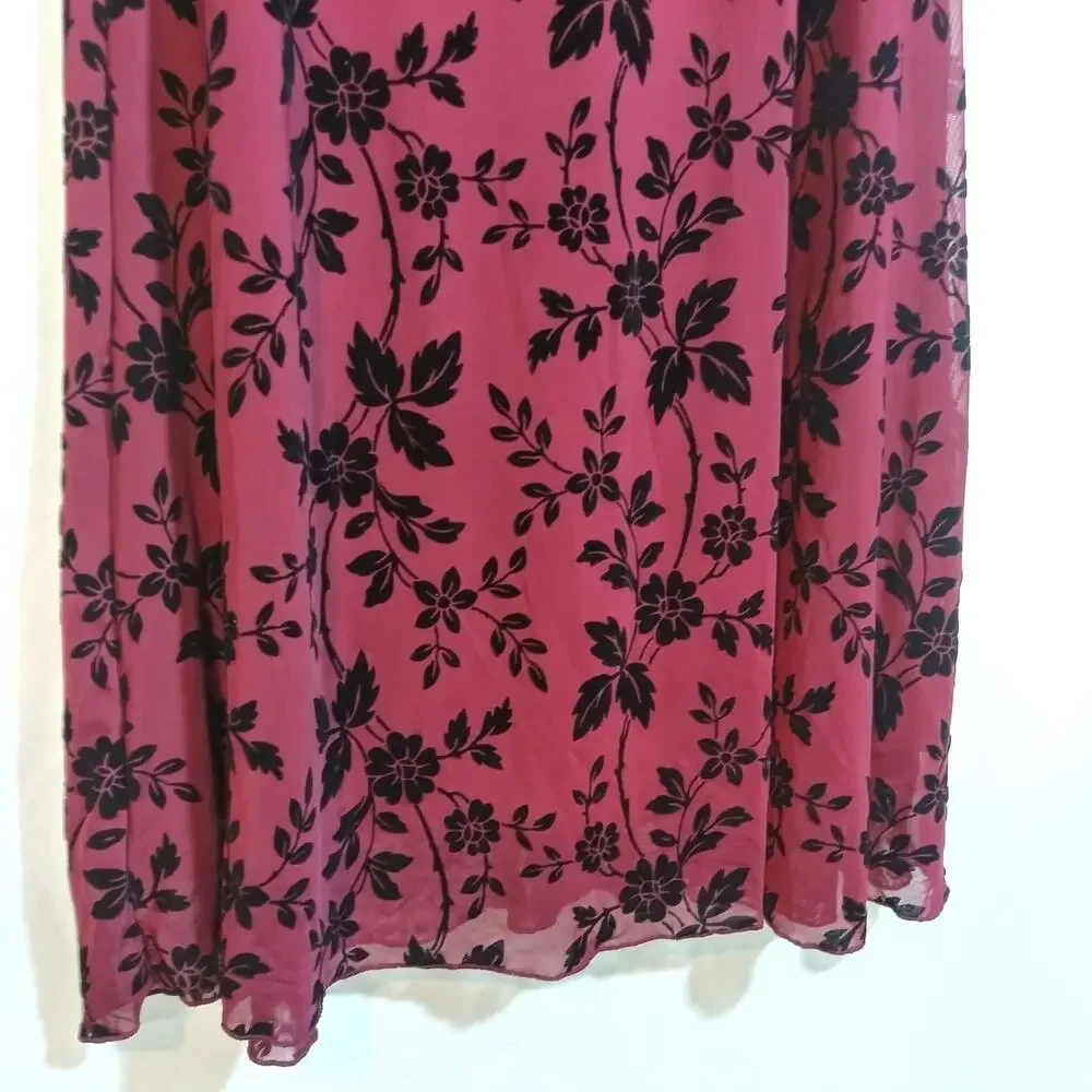 BTFBM Wine Red Velvet Floral Midi Skirt Dark Fem Size XL